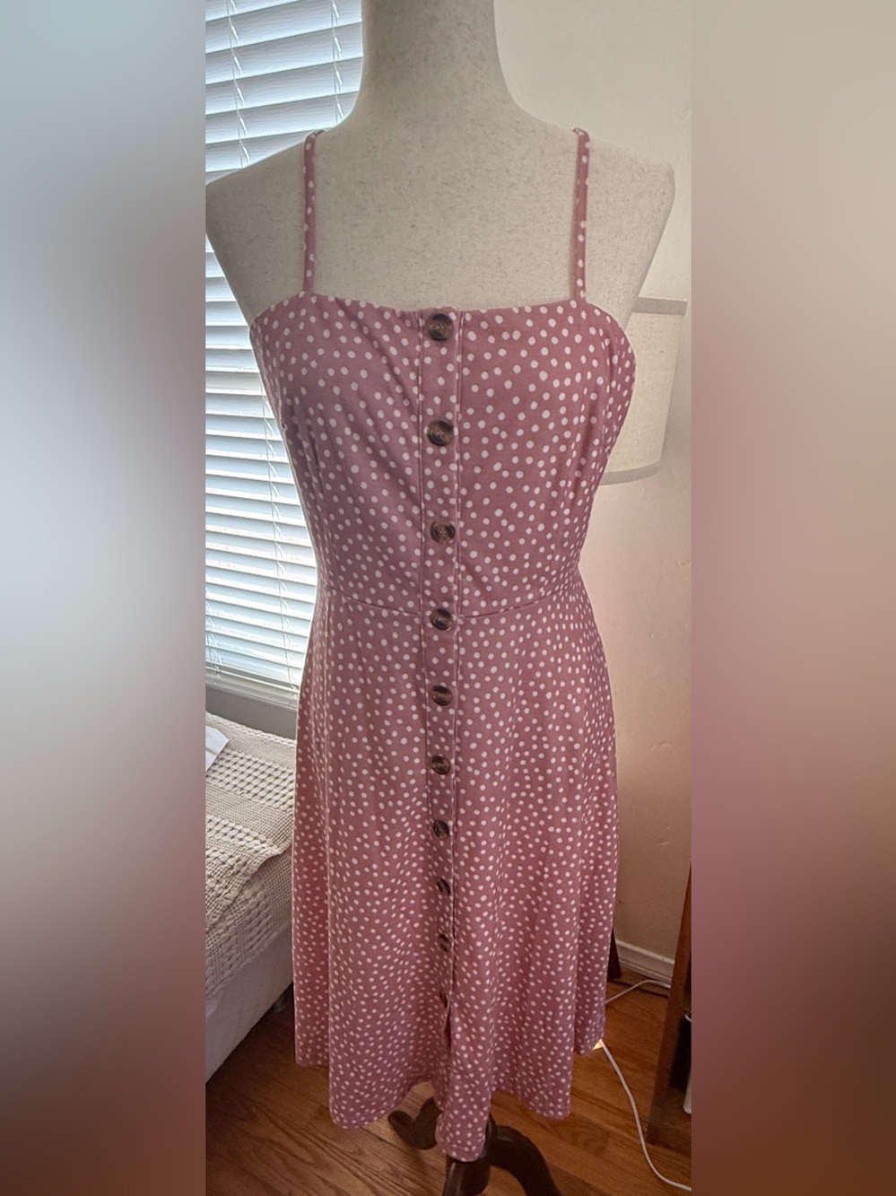 Pink Polka Dot Button-Front Mini Dress